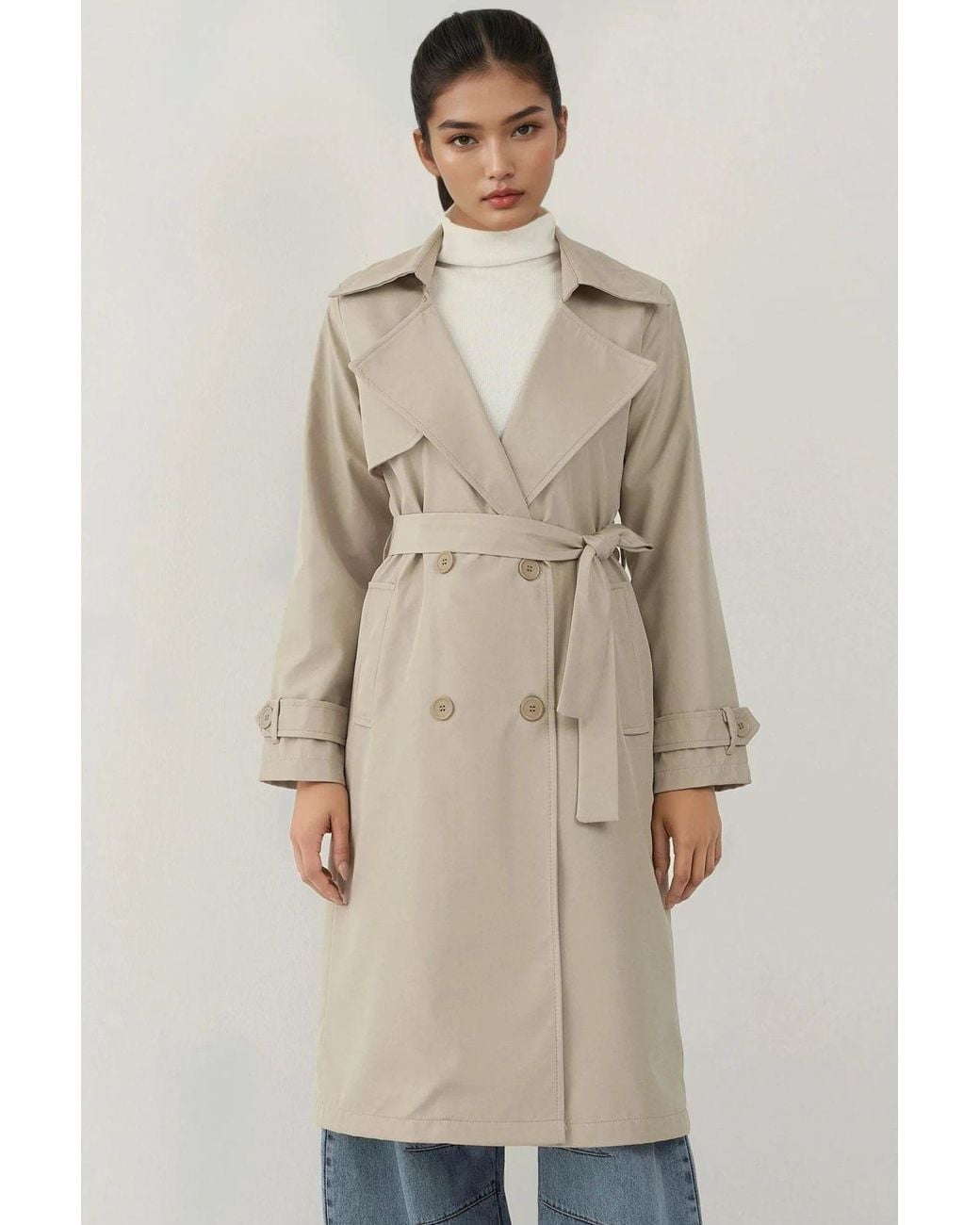 Bigdart Natural Double Breasted Long Trench Coat