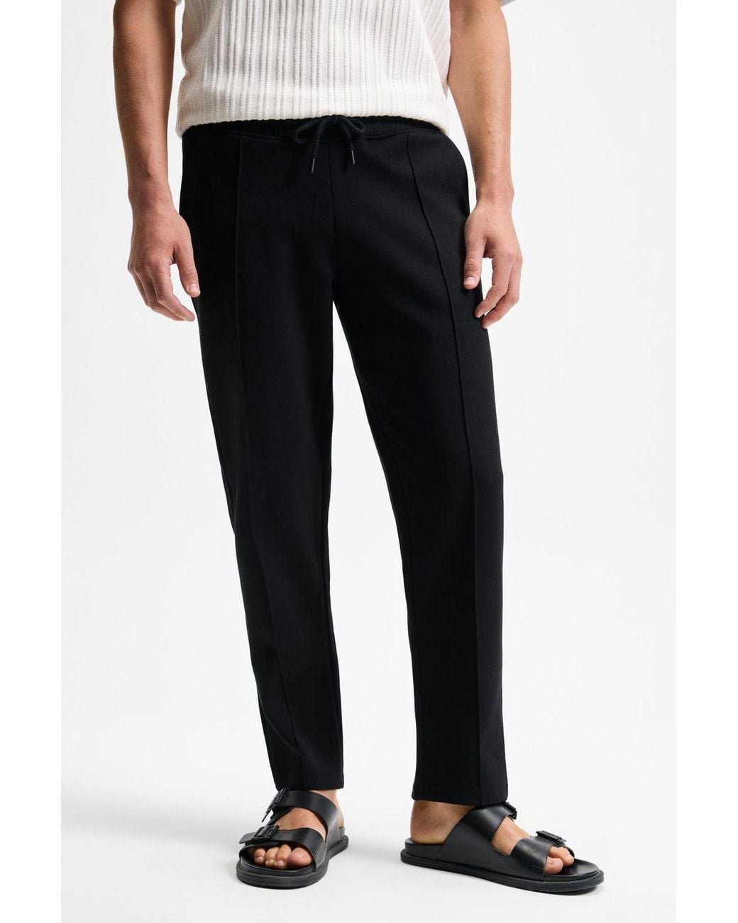 Grimelange Black Straight Leg Drawstring Joggers for men