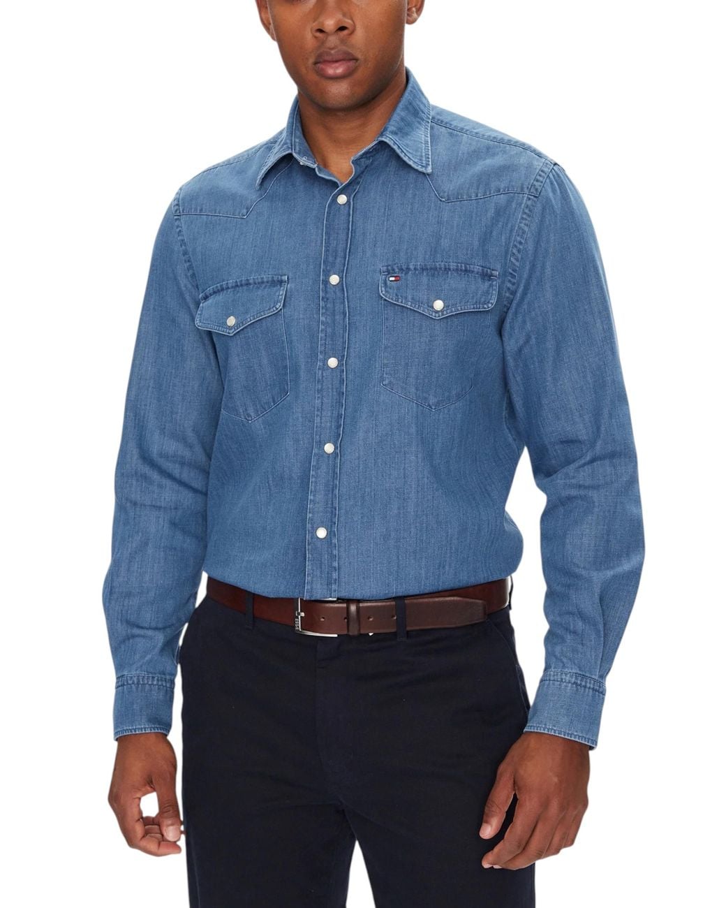 Tommy Hilfiger Blue Long Sleeve Button-Up Shirt With Front Pockets for men