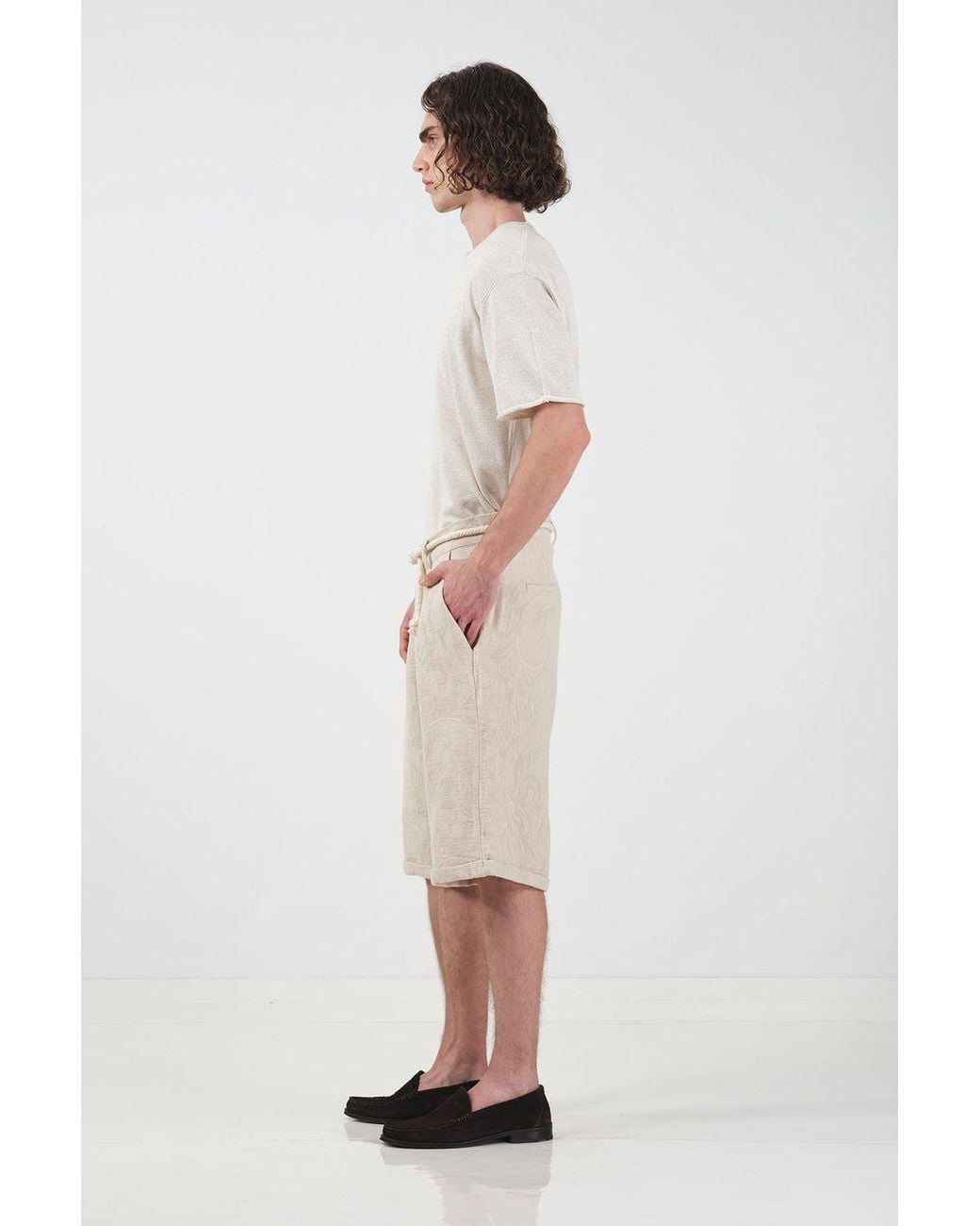Giesto Natural Long Relaxed Cotton Shorts for men