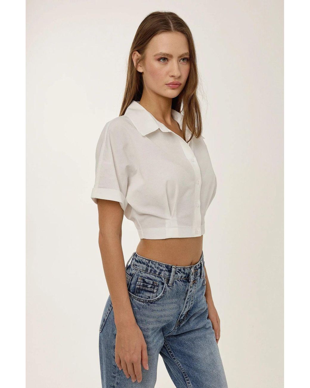 Hiccup White Short Sleeve Crop Shirt