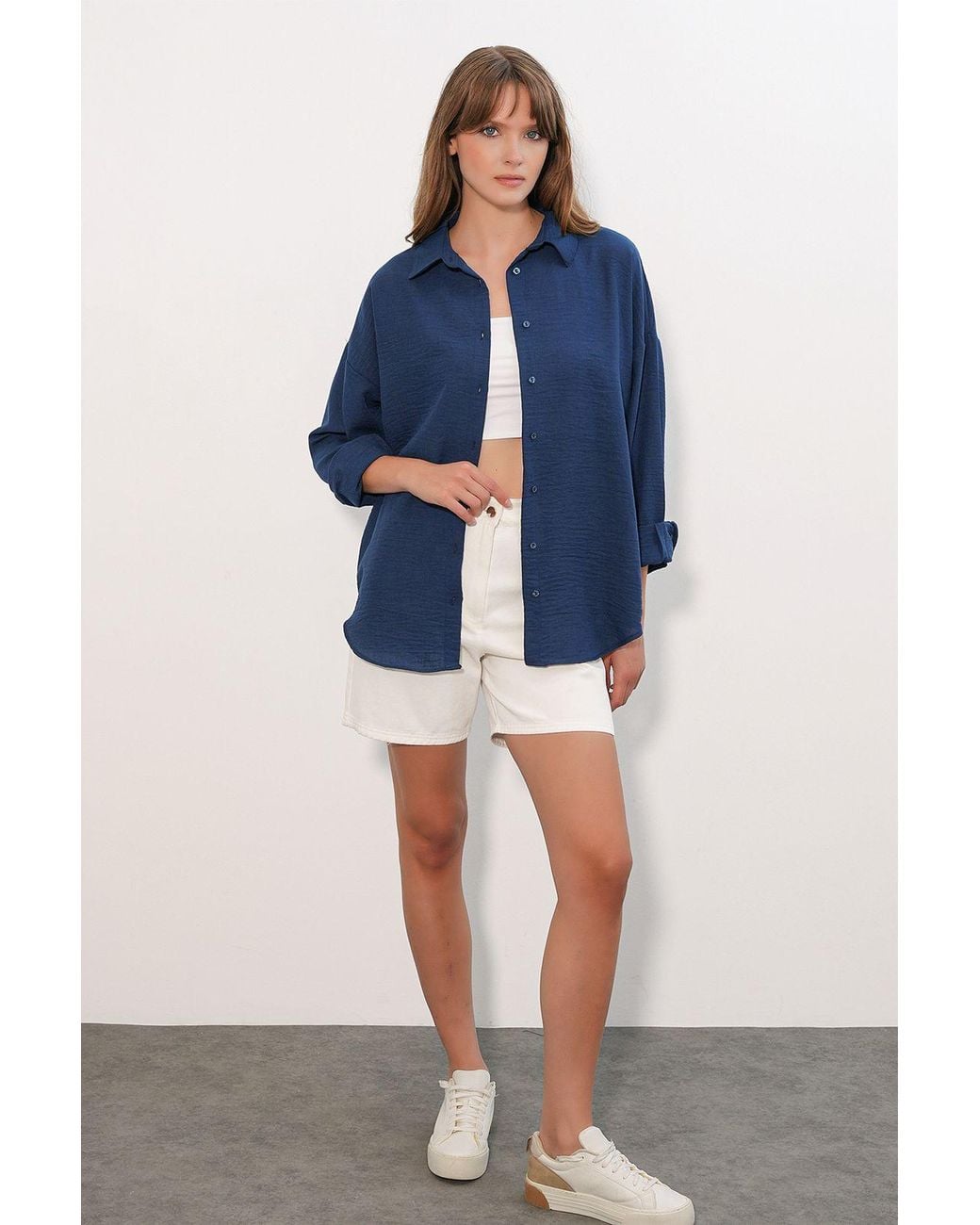 Bigdart Blue Embroidered Long Sleeve Shirt With Button Closure