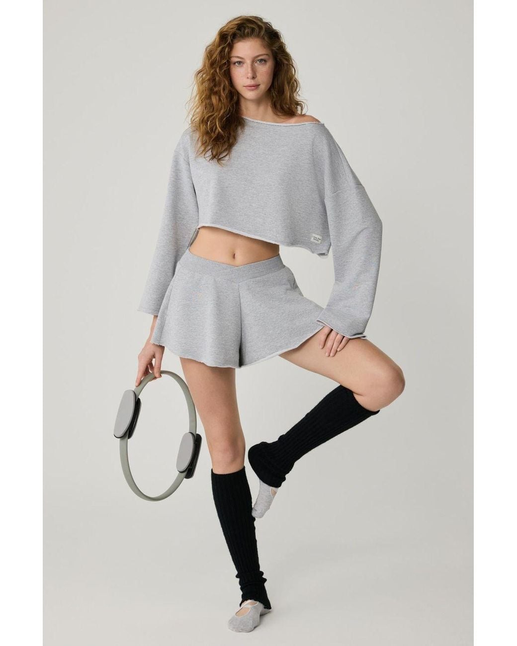 Grimelange Gray Crop Loose Crew Neck Sweatshirt