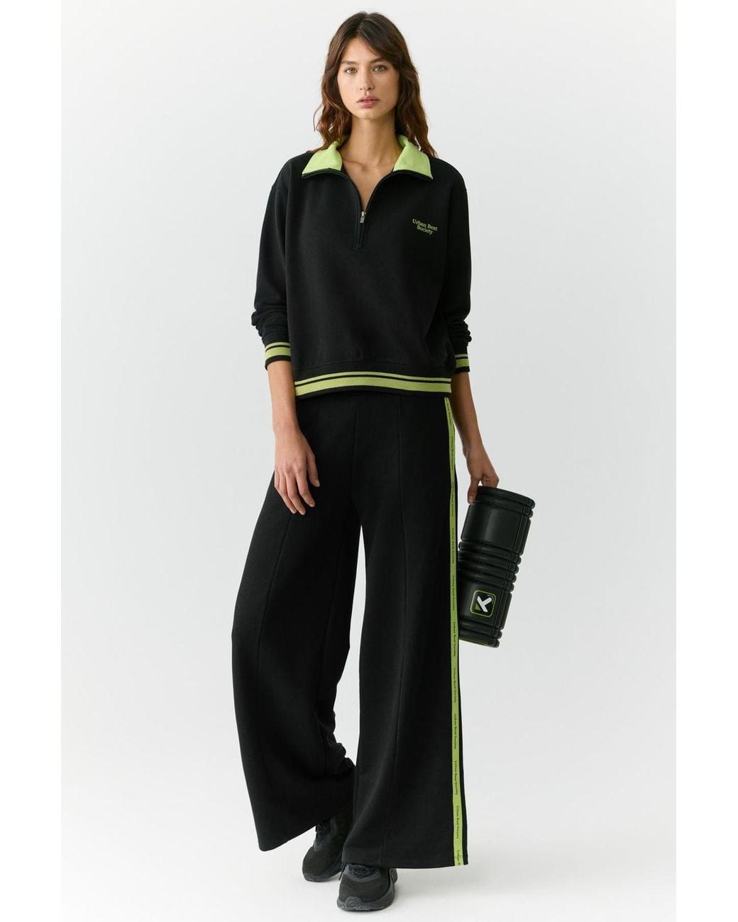 Grimelange Black Wide Leg Elastic Waist Joggers
