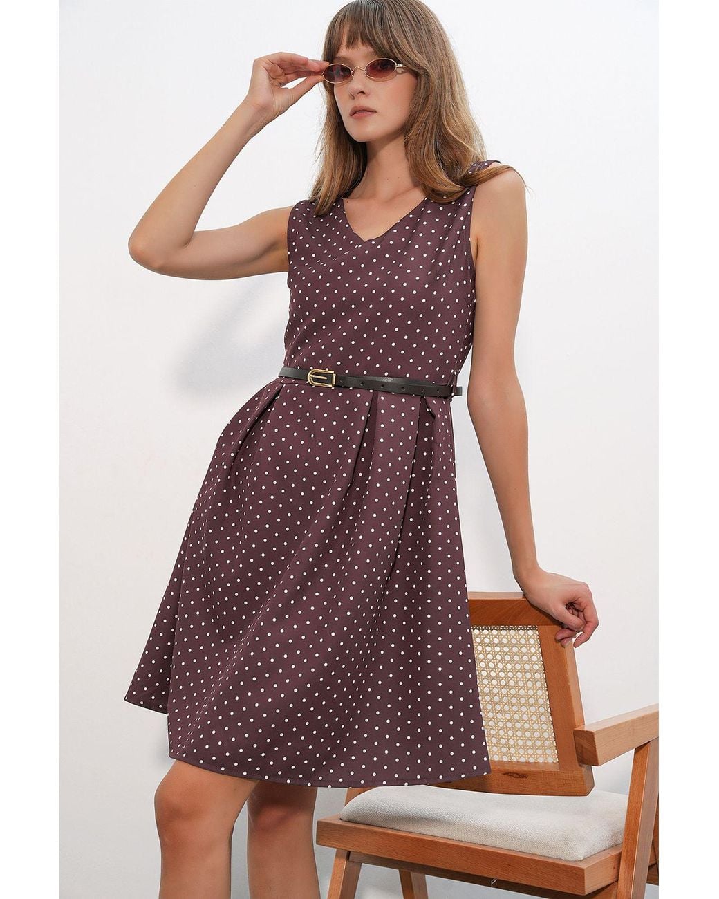 Bigdart Red Polka Dot Belted Midi A-Line Dress