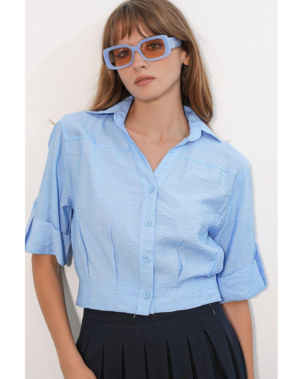 Bigdart Blue Oversized Crop Shirt