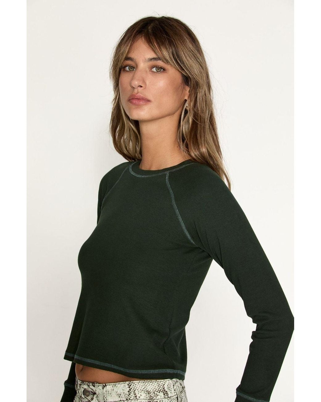 Grimelange Green Straight Fit Crew Neck T-Shirt
