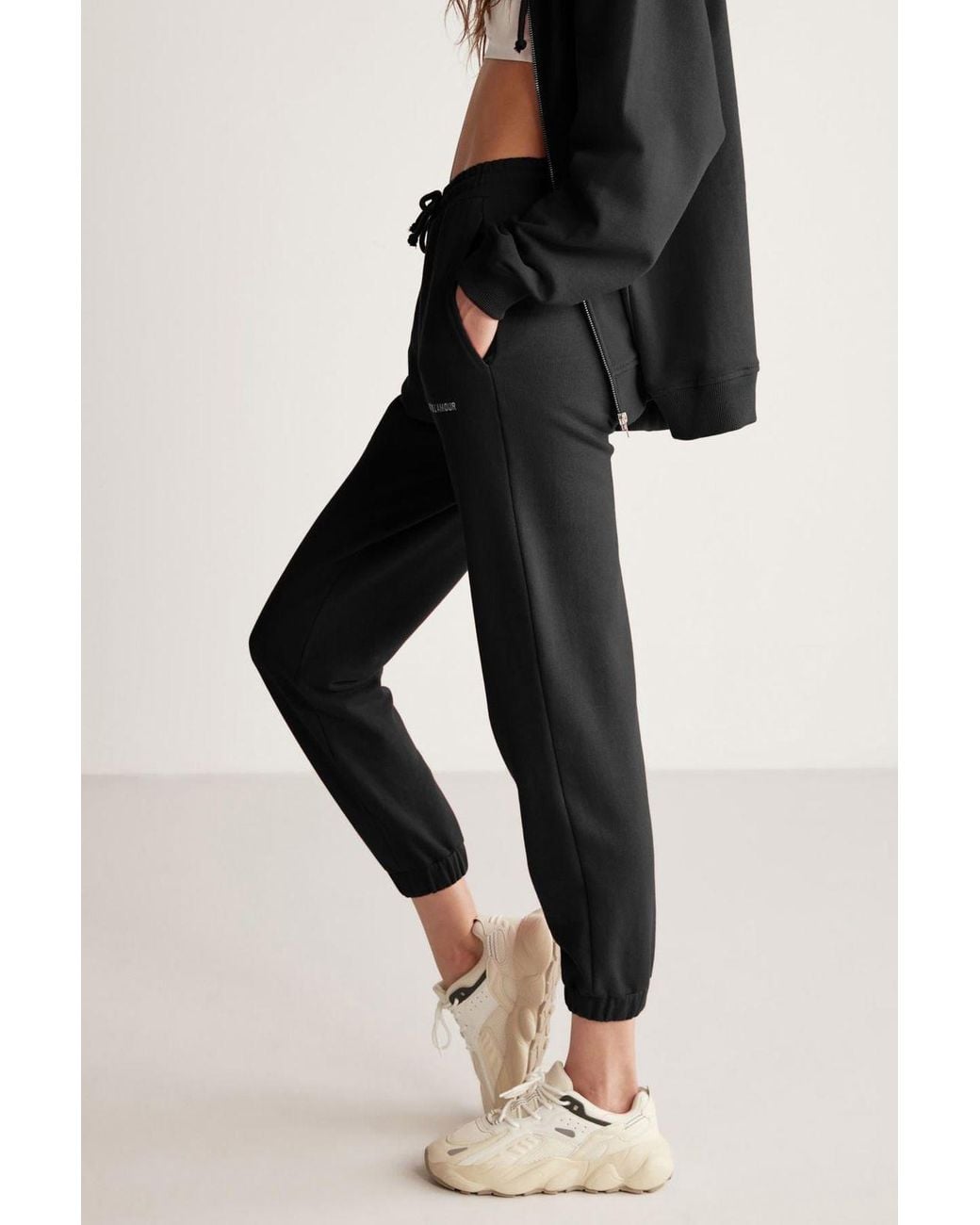 Grimelange Black Elastic Waist Tapered Joggers