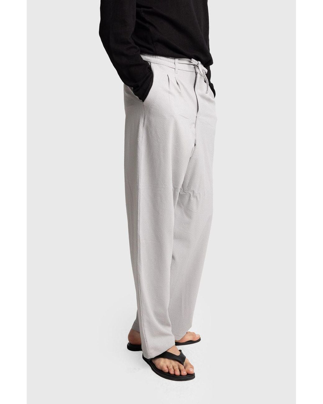 Giesto Black Cotton Wide-Leg Knit Pants for men