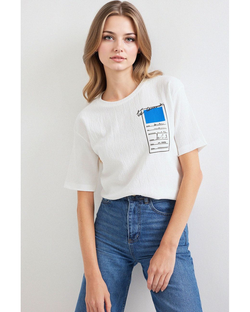 Bigdart White Printed Crew Neck Short Sleeve T-Shirt