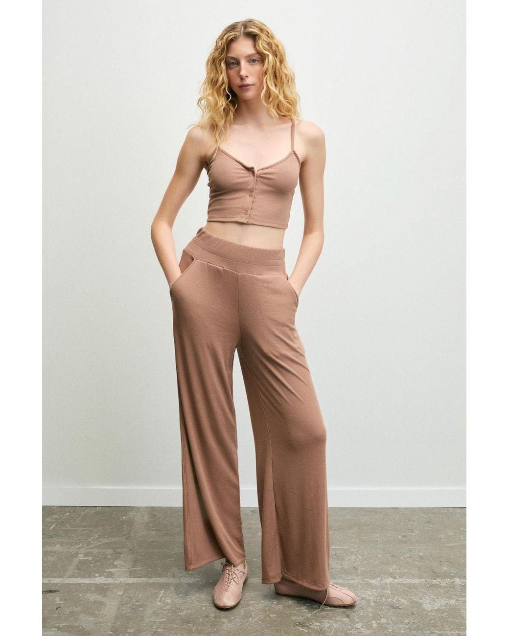 Grimelange Natural Wide Leg Elastic Waist Joggers