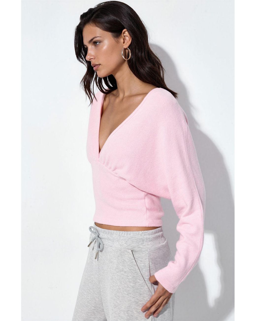 Busem Pink V-Neck Crop Knit Wrap Top