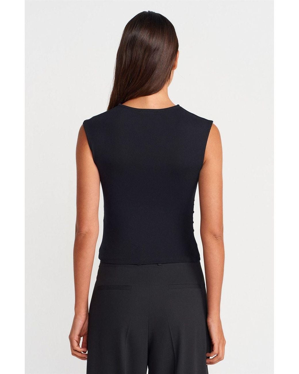 Dilvin Black Ribbed Sleeveless Crew Neck T-Shirt