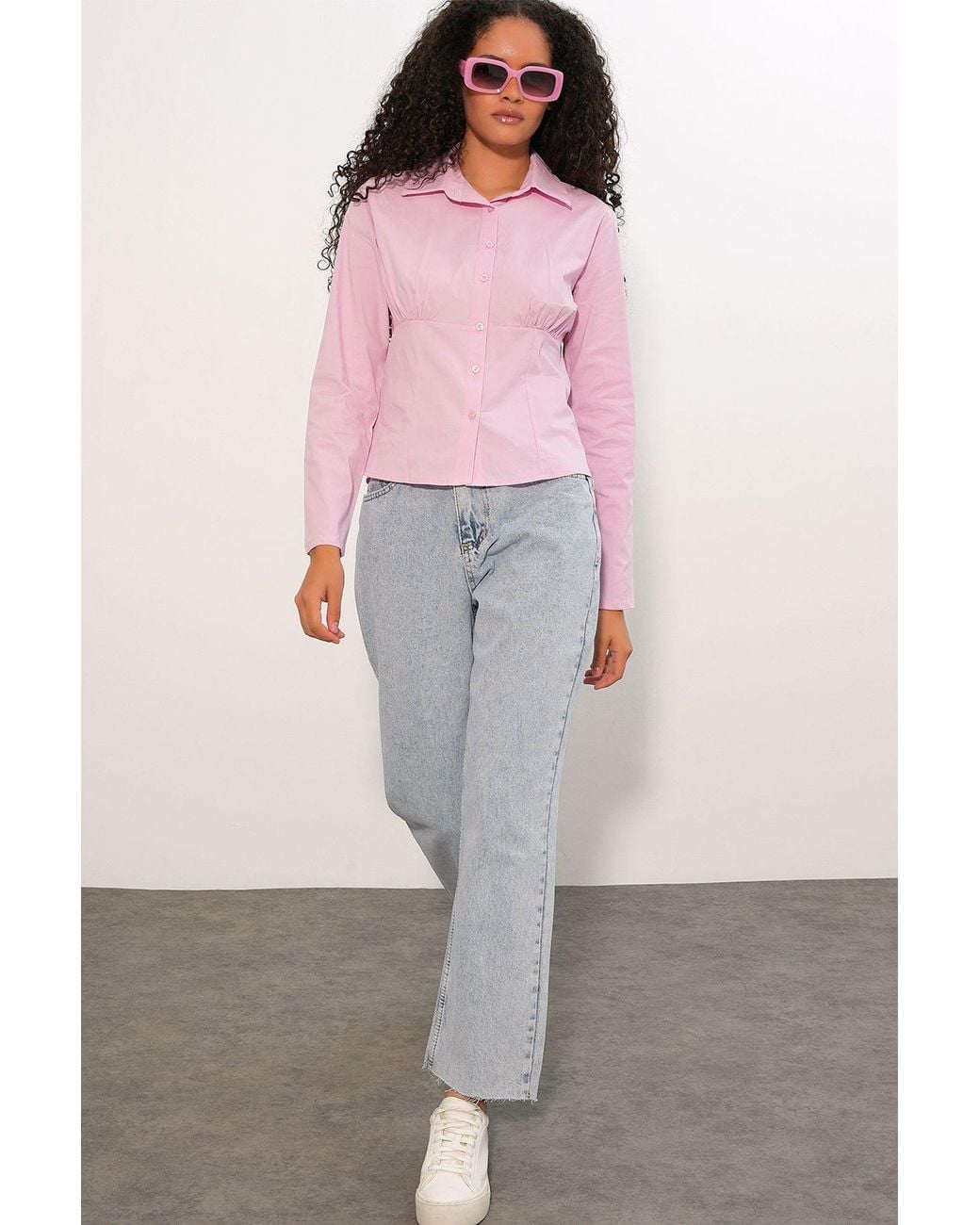 Bigdart Pink Fitted Poplin Button-Up Short Shirt