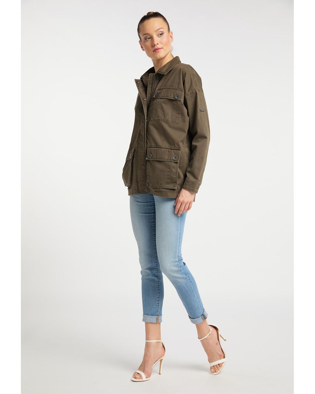 Dreimaster Lichte Jas Dames Militaire Olijf in het Green