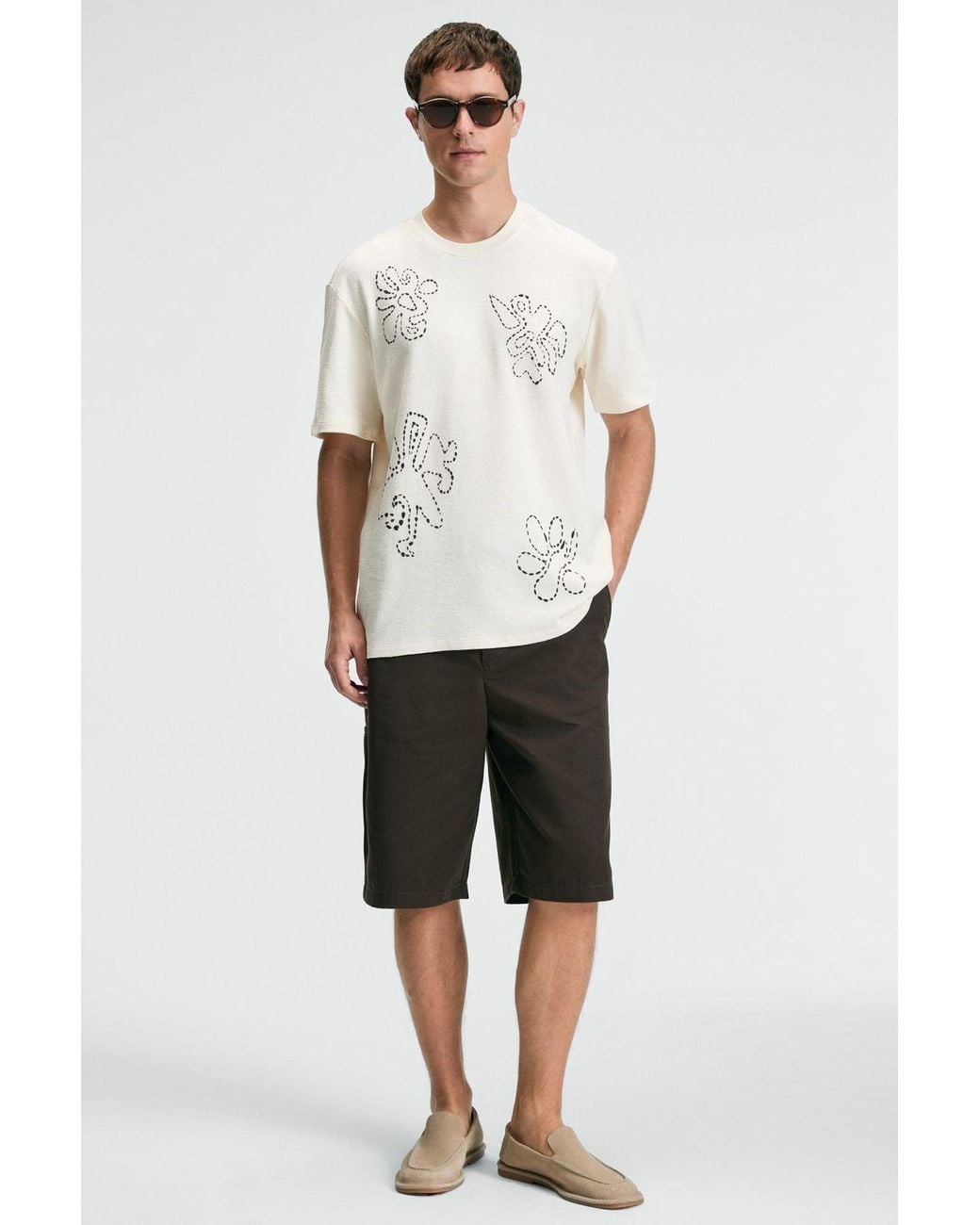 Grimelange White Oversized Printed Crew Neck T-Shirt for men