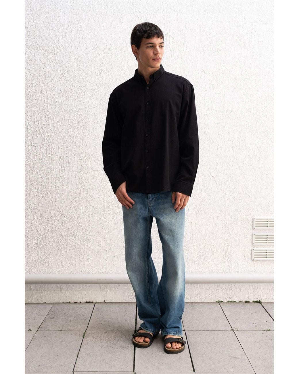 Giesto Black Cotton Oversized Button-Up Shirt for men