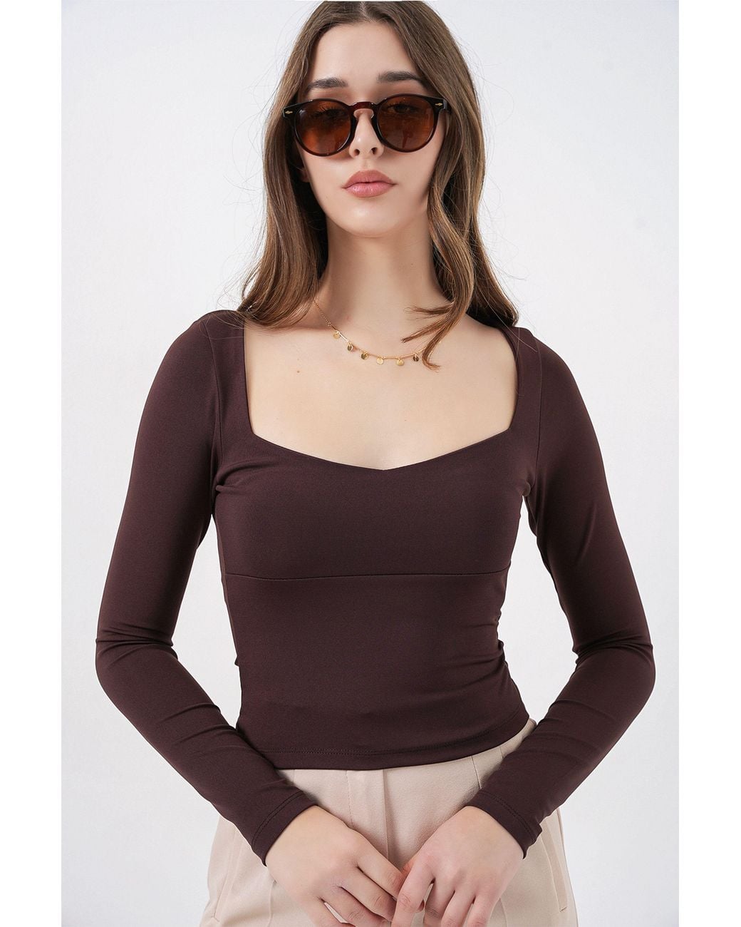 Bigdart Multicolor Long Sleeve Fitted Blouse With Heart Collar