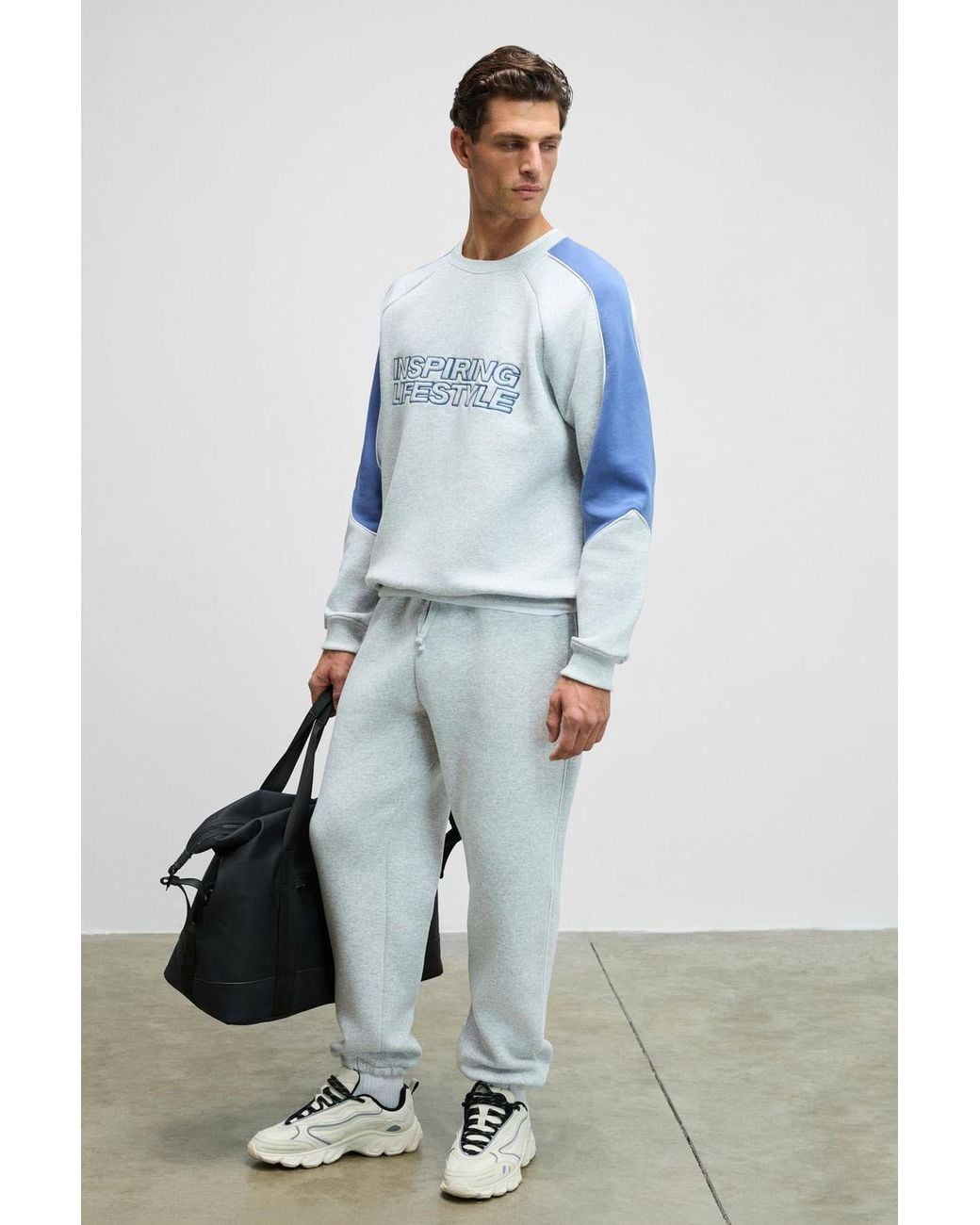 Grimelange Blue Elastic Waist Drawstring Joggers for men