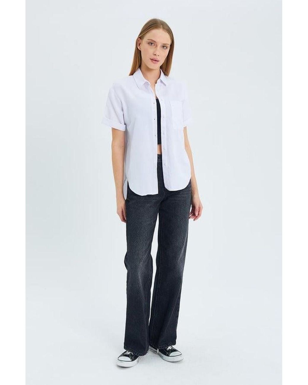 MixRay White Short Sleeve Shirt With Pockets