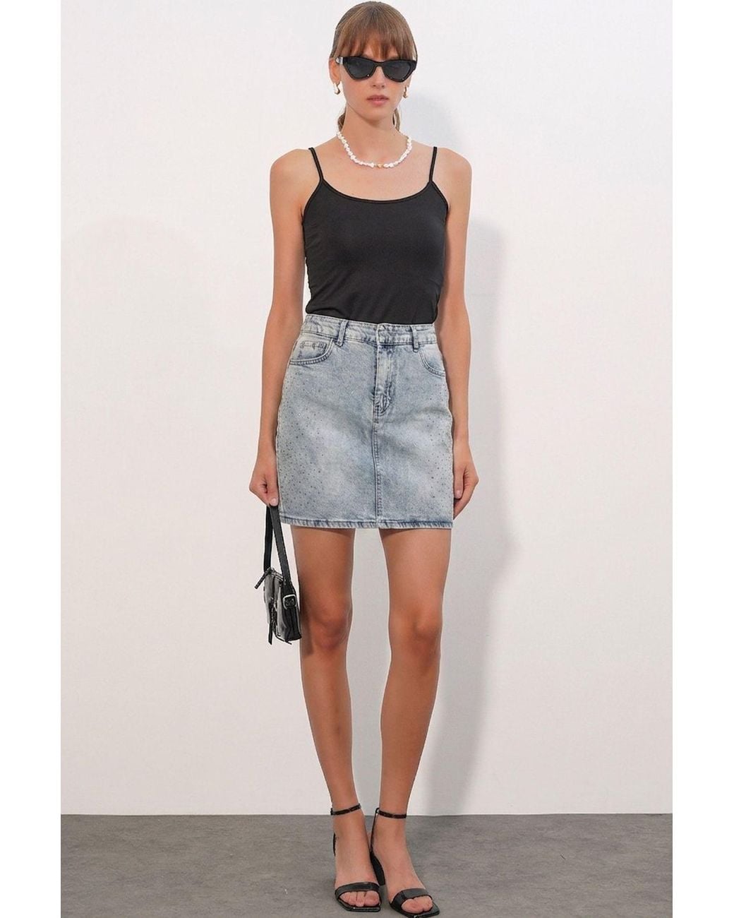 Bigdart Multicolor High-Waist Polka Dot Denim Mini Skirt