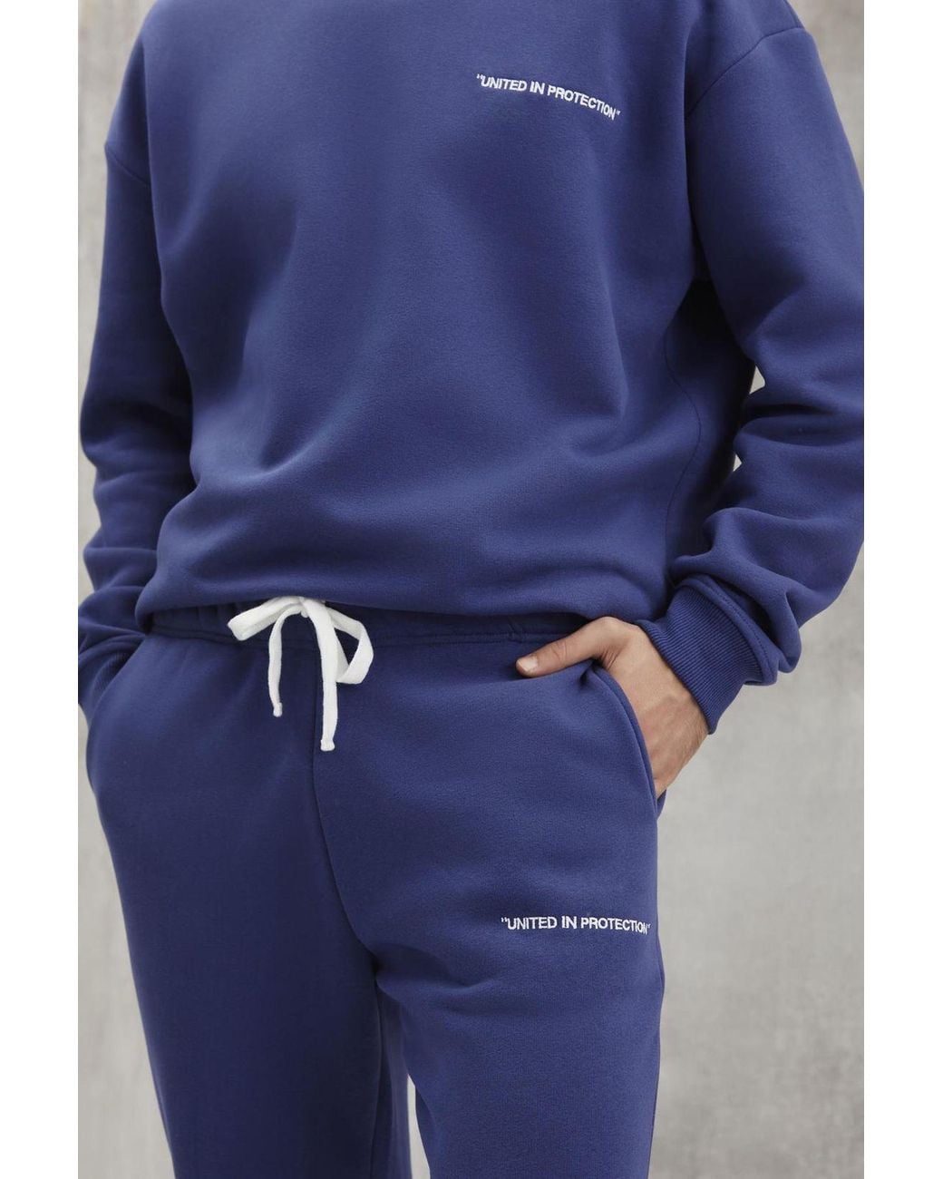 Grimelange Blue Elastic Waist Long Joggers for men