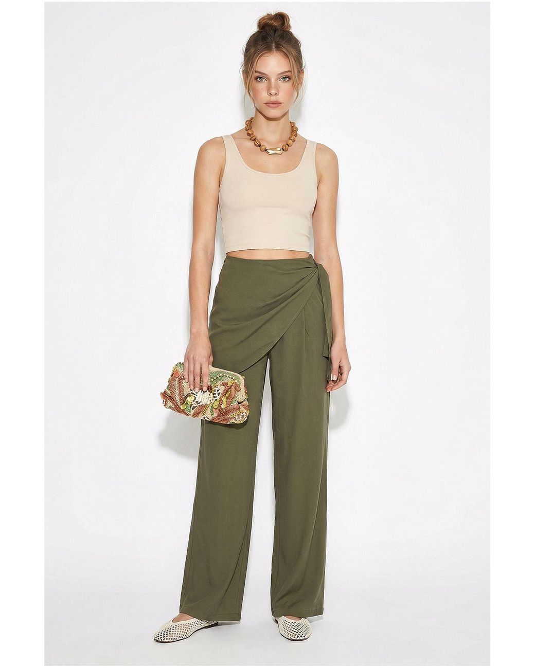 Bianco Lucci Multicolor High-Waist Wide-Leg Crepe Trousers