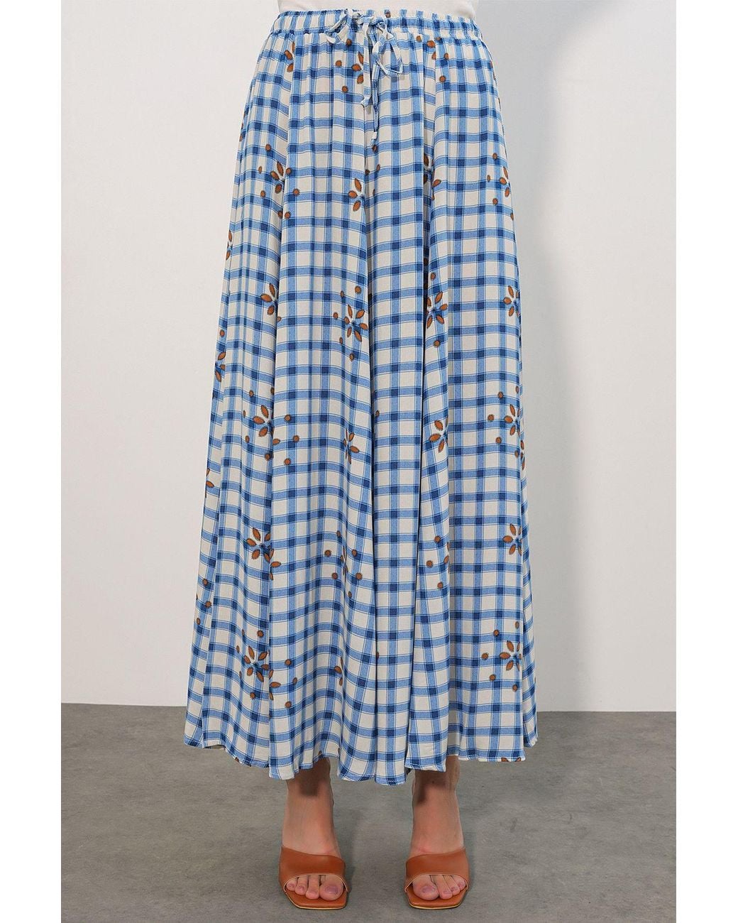 Bigdart Blue High-Waist Plaid Maxi Skirt