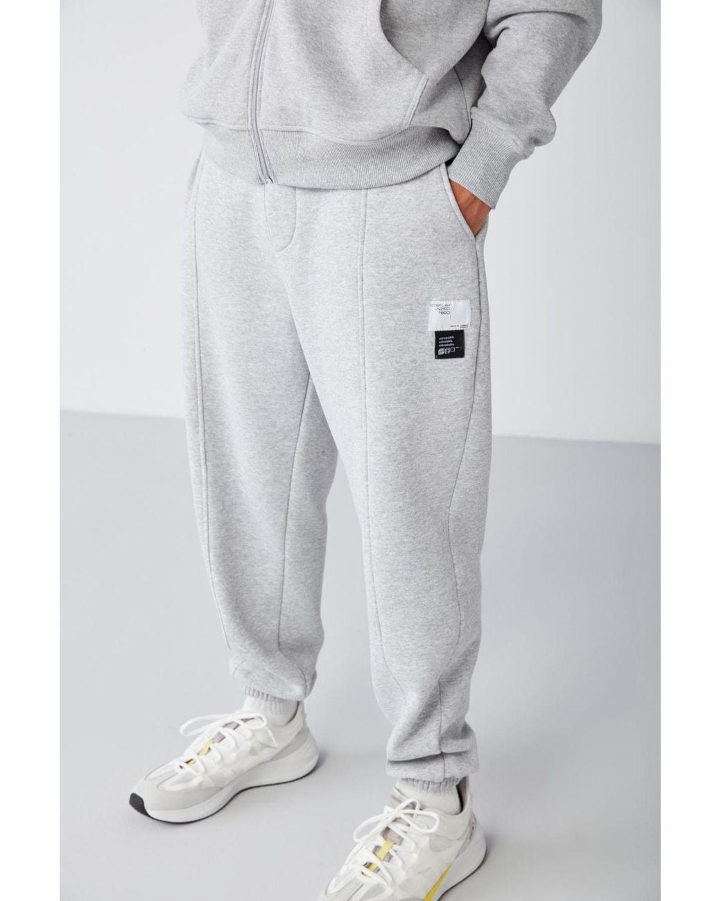 Grimelange Gray Elastic Waist Tapered Joggers for men