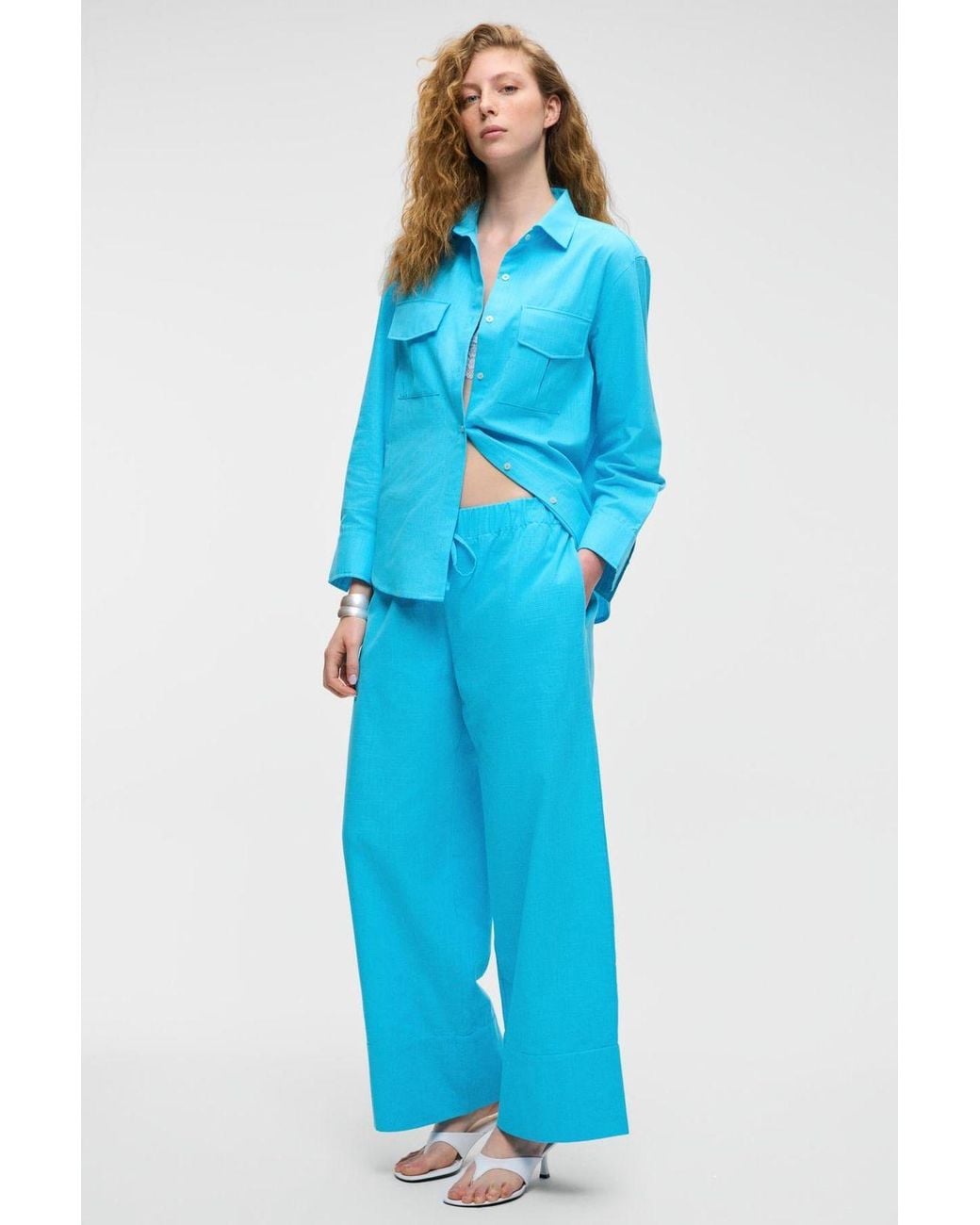 Grimelange Blue High Waist Wide Leg Trousers