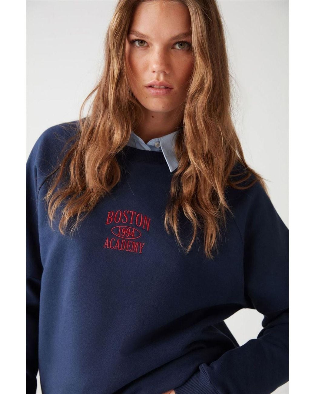 Grimelange Blue Crew Neck Printed Sweatshirt