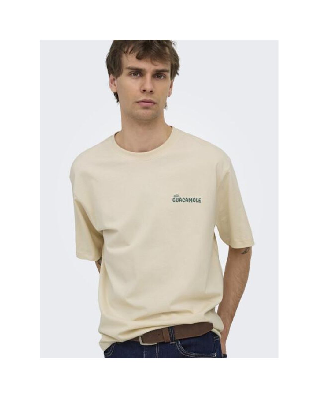 Only & Sons Onschef Life Rlx Ss Tee in het Natural voor heren