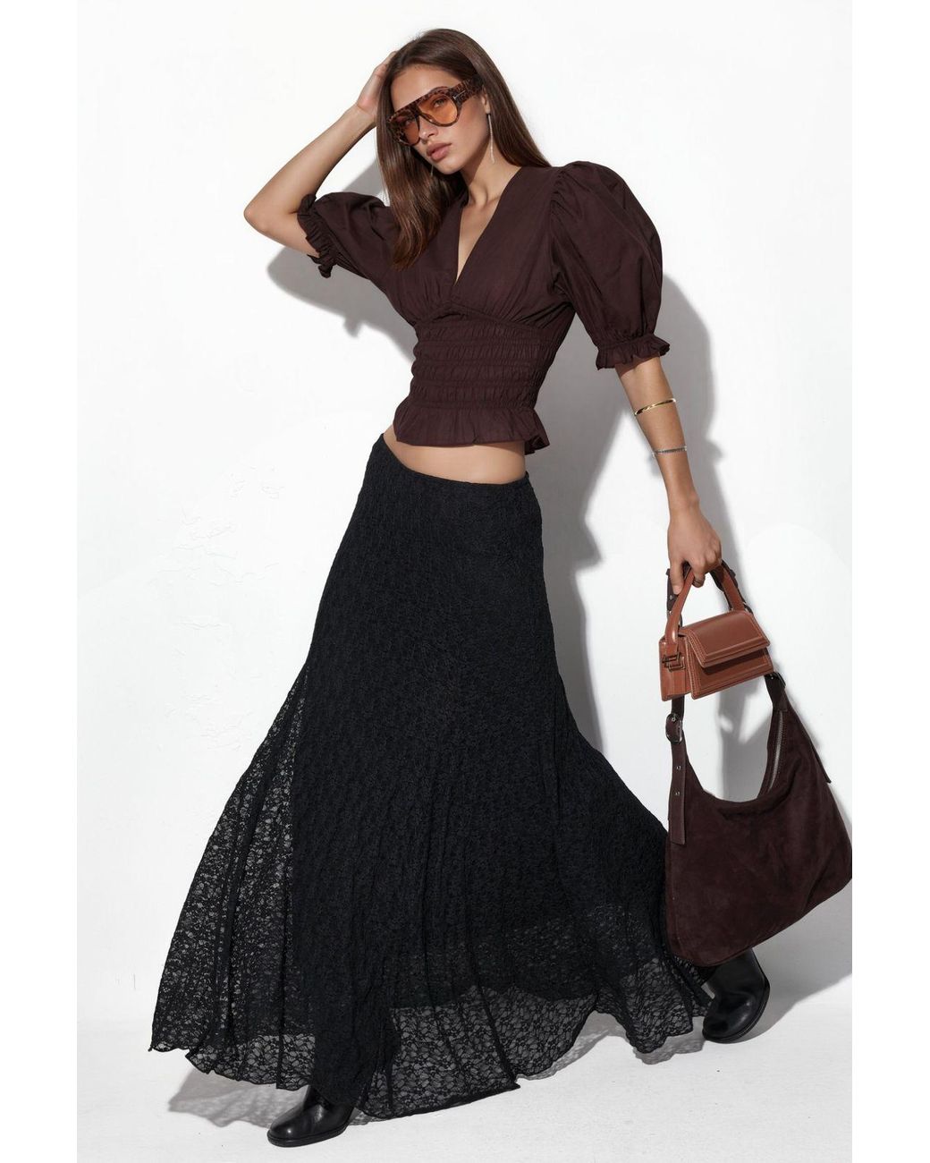 Busem Black Fitted Chiffon V-Neck Blouse
