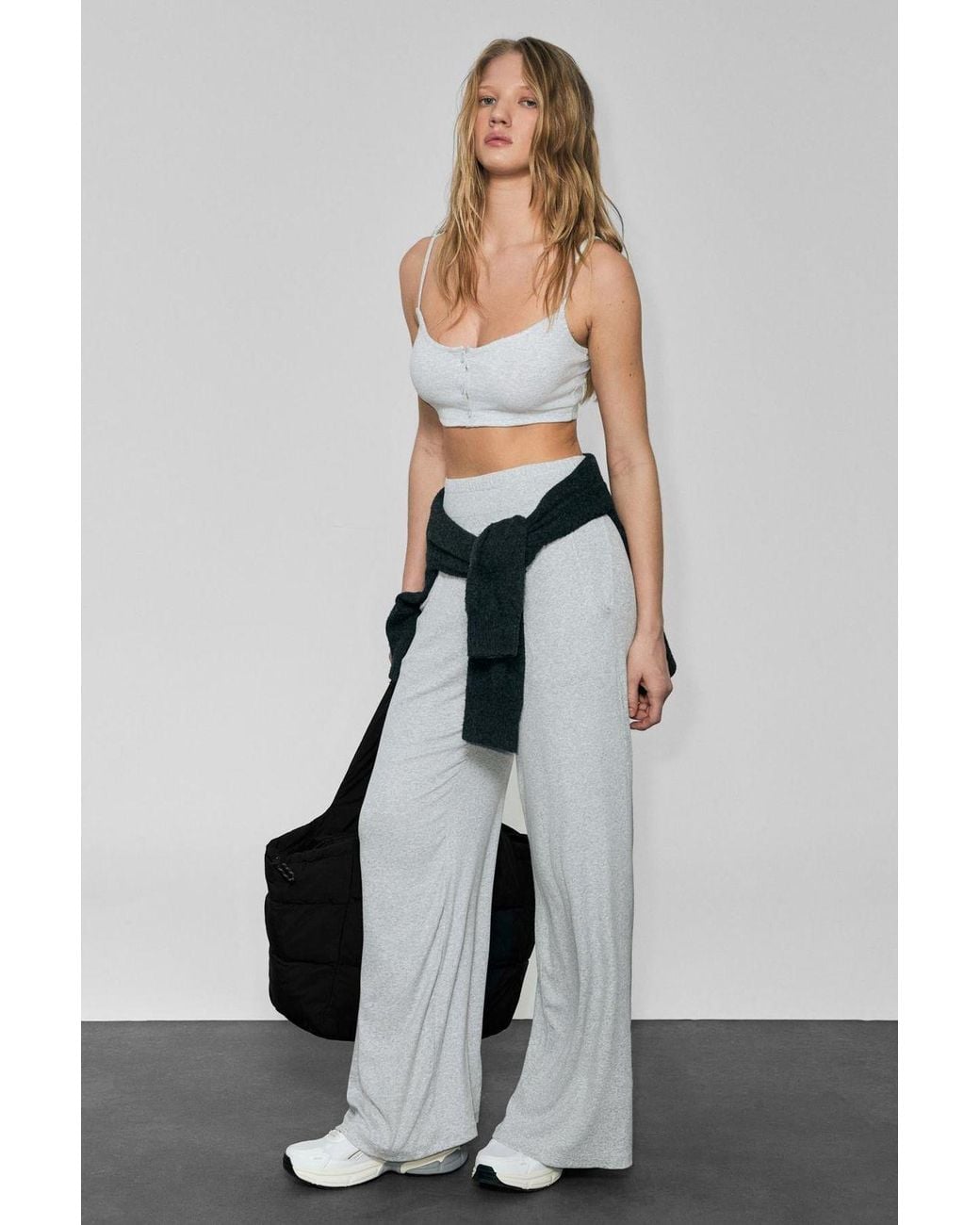 Grimelange White Wide Leg Elastic Waist Joggers