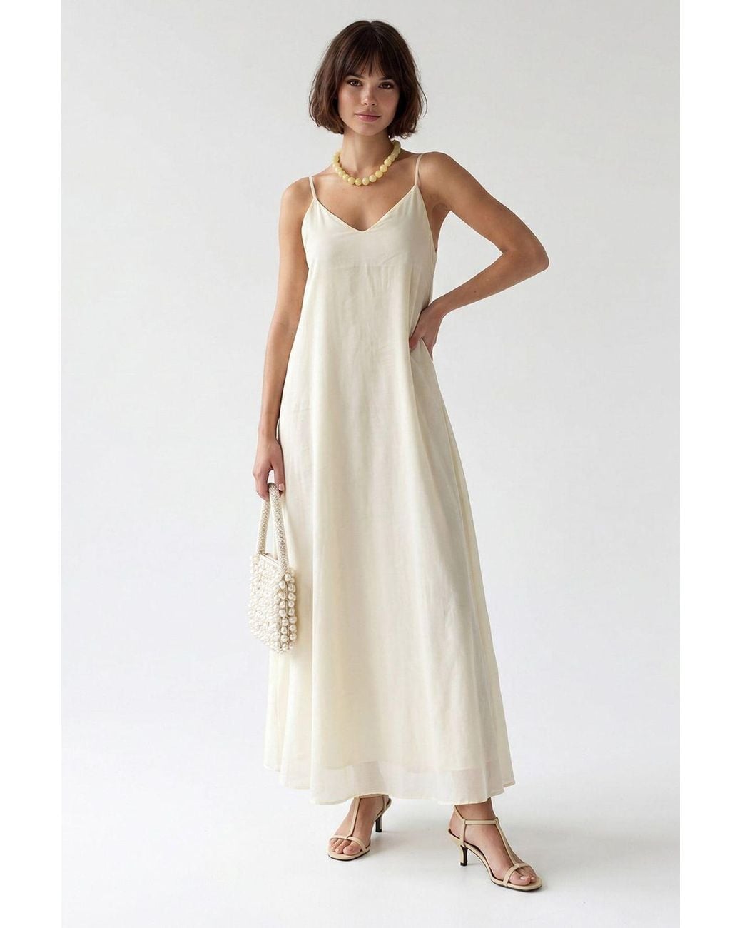 MixRay White Sleeveless A-Line Maxi Dress