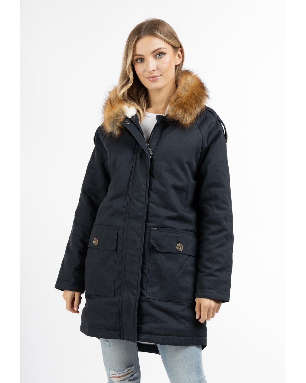 Dreimaster Winter Parka Dames Marine Wit in het Blue
