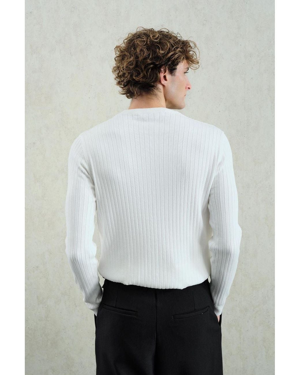 Giesto White Slim Fit Long Sleeve Button Collar T-Shirt for men