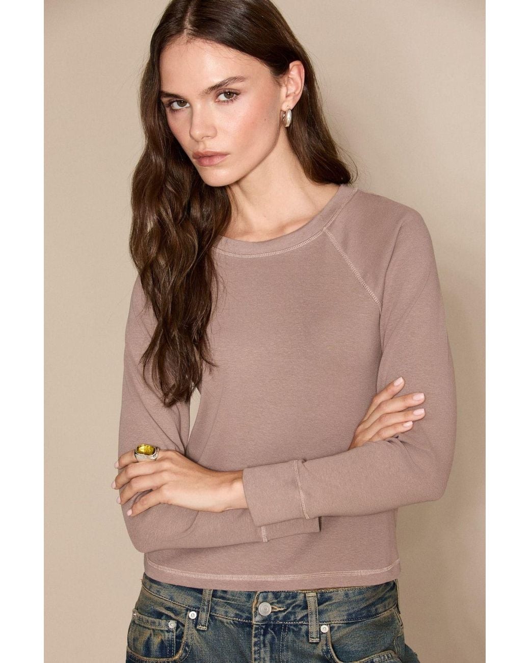 Grimelange Natural Straight Fit Crew Neck T-Shirt