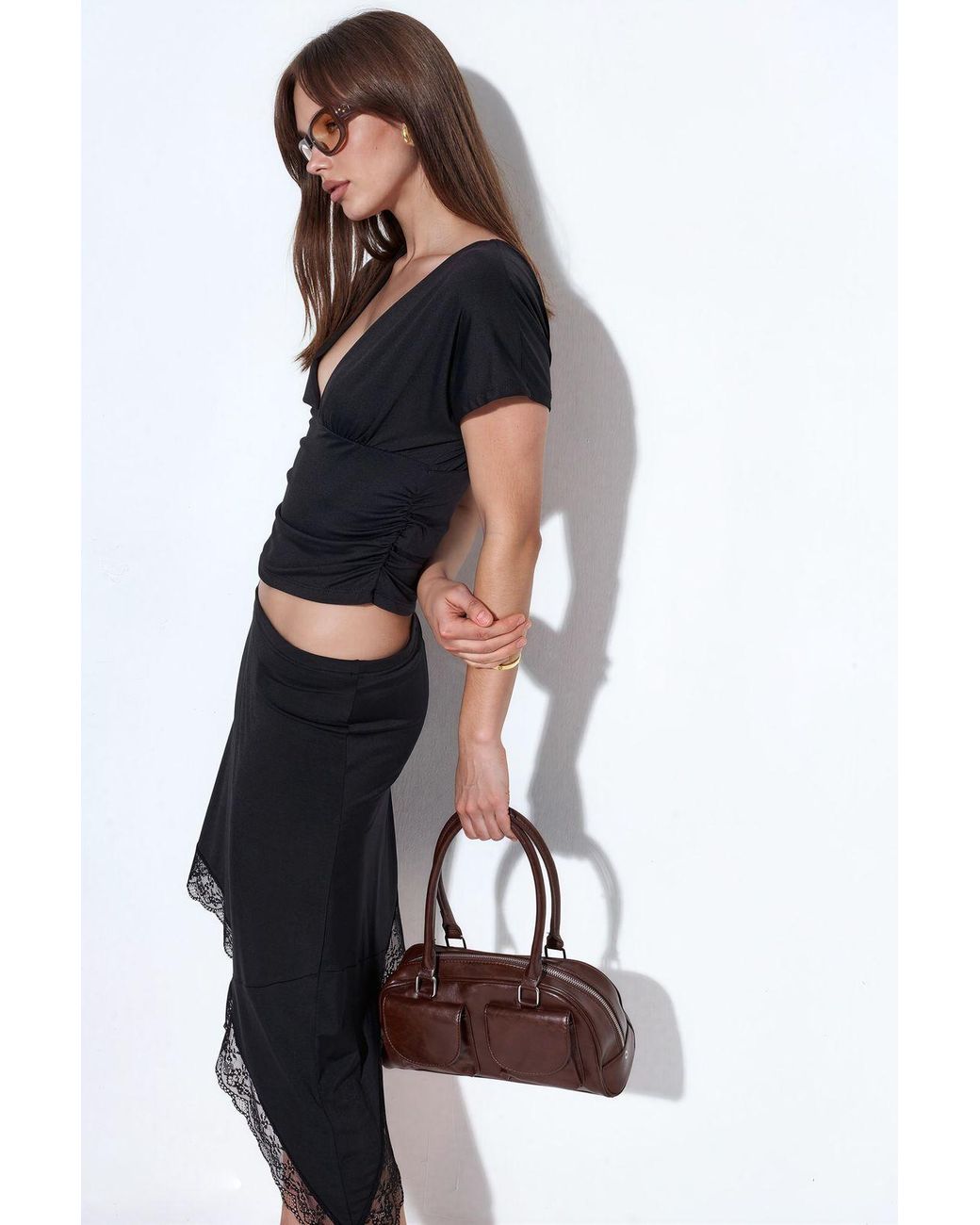 Busem Black Fitted Crop Blouse With Tie Detail