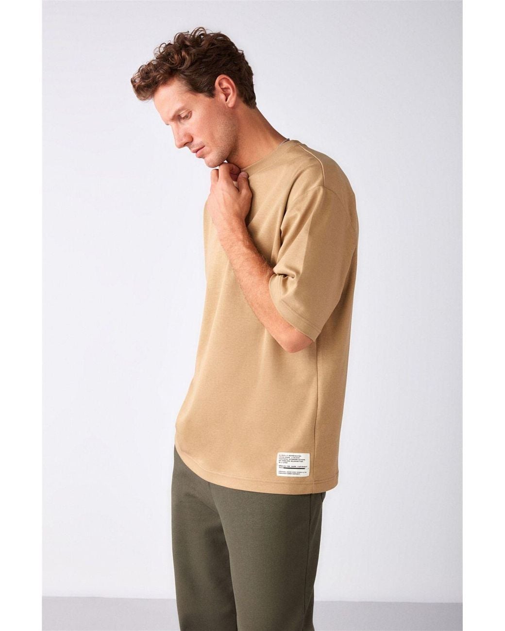 Grimelange Natural Oversized Crew Neck T-Shirt for men