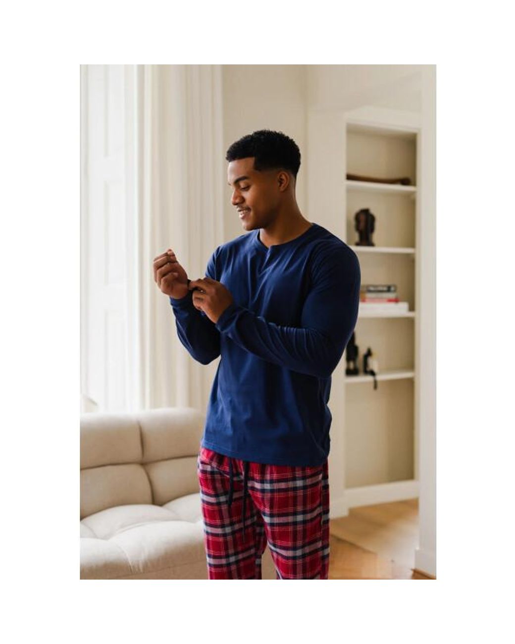 Phil & Co. Berlin Lange Pyjama Set Met Flanellen Pyjamabroek Rood/Blauw in het Blue voor heren