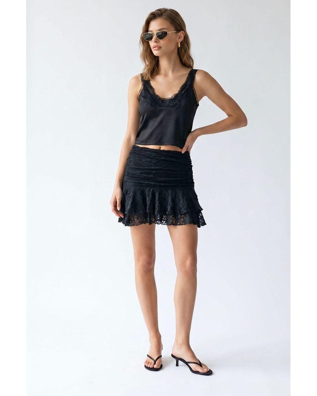 MixRay Black High-Waist Lace Mini Skater Skirt