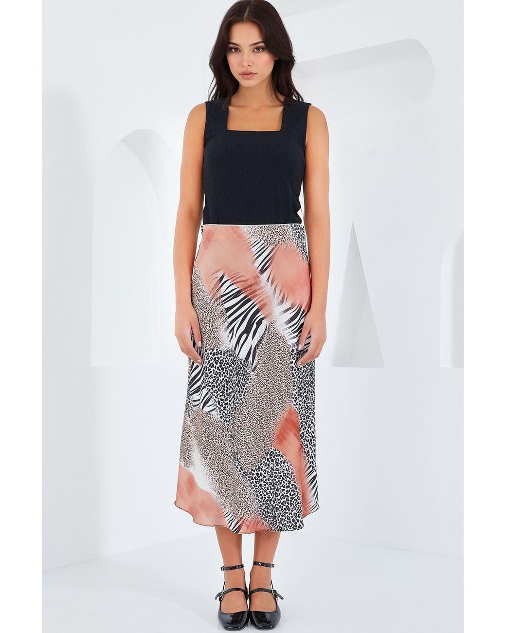 Bigdart Orange Satin A-Line Elastic Waist Midi Skirt