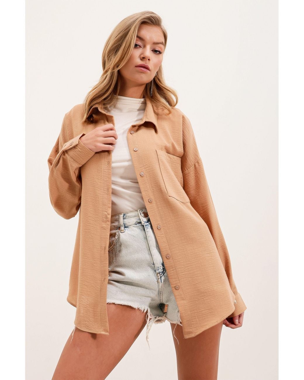 Bigdart Natural Linen Blended Shirt With Button Closure