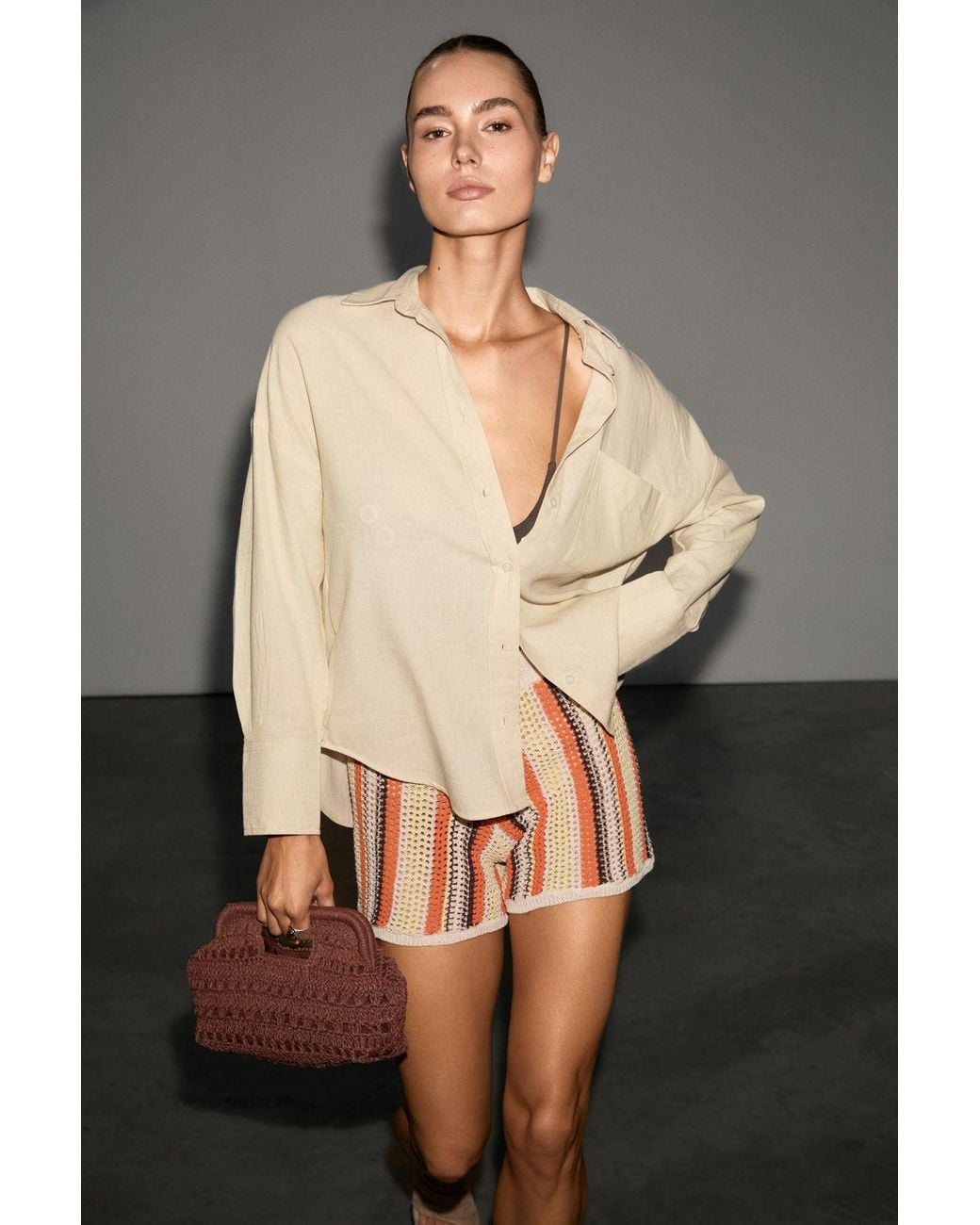 Grimelange Natural Oversized Long Sleeve Pocket Shirt