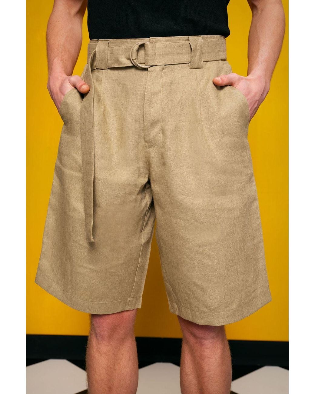 Giesto Yellow High-Waist Linen Blend Tailored Shorts for men