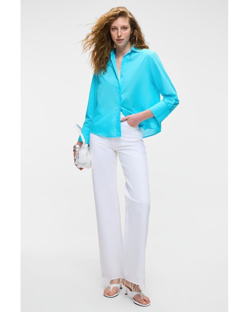 Grimelange Blue Oversized Poplin Button Shirt