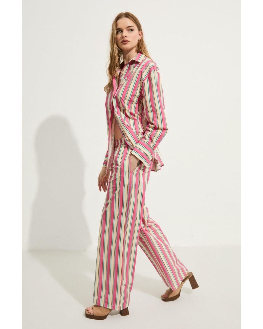 Grimelange Pink Striped Wide Leg Trousers