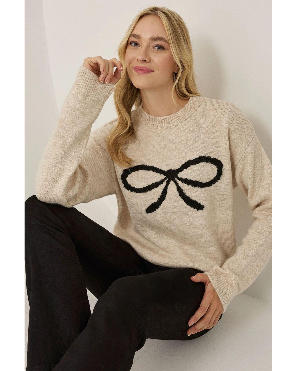 Hiccup Natural Relaxed Fit Bow Detail Sweater