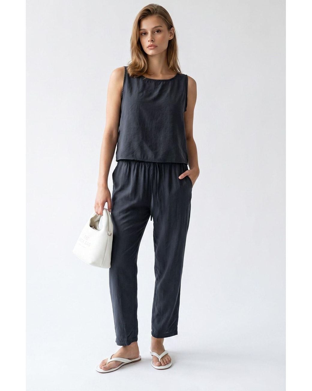 MixRay Blue Sleeveless Crepe Jumpsuit